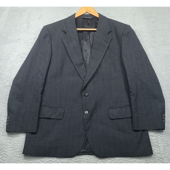 Burberry Men's 45 (Measured) Blazer Black Striped 100% Wool Tweed Jacket Vintage - Picture 1 of 9